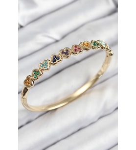 Pirinç Renkli Zirkon Taşlı Sıralı Kalp Model Gold Renk Kadın Kelepçe - TJ-BB7681