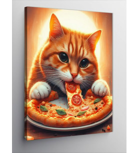 Kanvas Tablo Pizza Yiyen Kedi