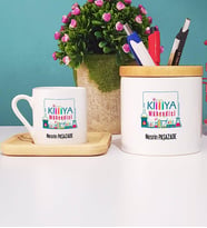 Kimya Mühendisi Türk Kahvesi Fincanı Ahşap Altlıklı ve Kalemlik (Model 1)