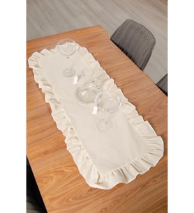 Keten  Fırfırlı Runner 40 x 110 Cm - ZTRUNNER (Ekru)