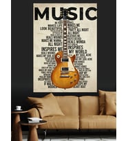 Müzik Yazılı Gitar Posteri Dekoratif Kanvas - Mdf Ahşap Tablo