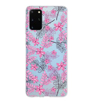 Samsung Galaxy S20 Plus Kapak Floral Pembe Tasarımlı Şeffaf Silikon Kılıf