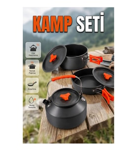 Kamp Pişirme Seti Alüminyum Tencere Tava Çaydanlık Seti – Piknik ve Karavan Mutfak Ekipmanı