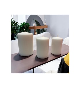 Vanilya Kokulu 3'lü Silindir Mum Seti (Boy: 11 cm, 9 cm, 8 cm) - Dekoratif Beyaz Mumlar