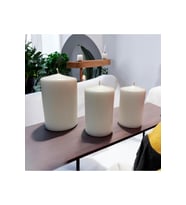 Vanilya Kokulu 3'lü Silindir Mum Seti (Boy: 11 cm, 9 cm, 8 cm) - Dekoratif Beyaz Mumlar