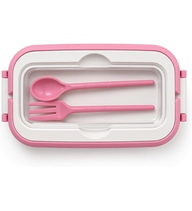 Kapaklı Beslenme Kutusu Plastik, Kaşık ve Çatal Dahil (Pembe)