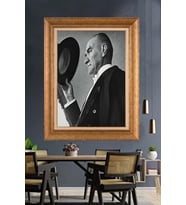 Altın Varaklı Çerçeveli Paspartulu Atatürk Tablo nh236 (Gold)