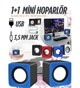 Mini 1+1 Taşınabilir Kablolu Hoparlör 3.5mm Aux USB Masaüstü Pc Mp3 Müzik Çalar Ses Sistemi