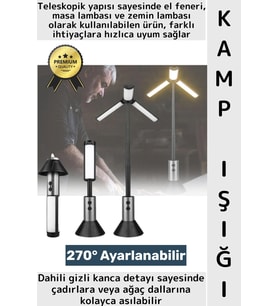 Outdoor Fener Masa Lambası Tasarımlı Piknik Çadıra Asılabilir Şarj Edilebilir Teleskopik Kamp Işığı