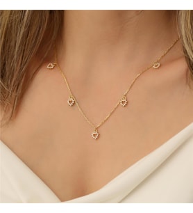 925 Ayar Gümüş 5'li Kalp Kolye (Gold)