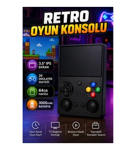Retro Taşınabilir Oyun Konsolu 3.5 İnç IPS Ekran 64GB Hafıza Çift Analog Joystick 26 Emülatör Destek