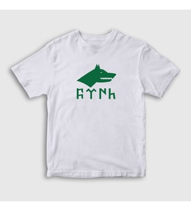 Presmono Unisex Çocuk Beyaz Göktürk Bayrağı Türk Yazılı Kurt Bozkurt T-Shirt 474967tt (Beyaz)