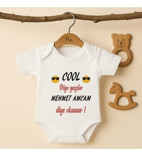 Pia Baby B39 %100 Pamuk Cool Diye Yazılır Amcam Diye Okunur Yazılı İsme Özel Tasarlanabilir Bebek Body (Ekru)