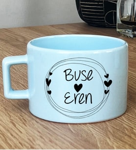 Kişiye Özel İki İsim Yazılı Hediye Pastel Fincan Sevgililer Günü Hediyesi (Mavi)