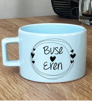 Kişiye Özel İki İsim Yazılı Hediye Pastel Fincan Sevgililer Günü Hediyesi (Mavi)