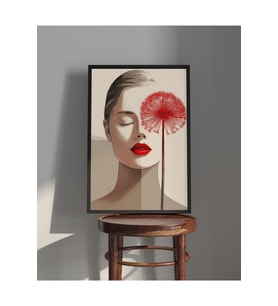 Tablo  Ahşap Çerçeveli Tablo  Çerçeveli Poster  Kadın ve Çiçek Temalı Soyut Tablo