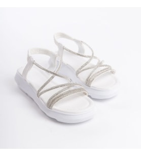 Trendyshose 05729 Taşlı Masaj Tabanlı Kadın Sandalet (Beyaz)