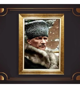 Özel Seri Paspartulu Çerçeveli Atatürk Tablo l509 (Gold)