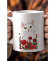 Sevimli Kedi Desenli 330ml Baskılı Beyaz Seramik Kupa Bardak