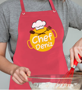 BK Gift Kişiye Özel İsimli Chef Tasarımlı Profesyonel Kırmızı Mutfak Önlüğü, Aşçı Önlüğü, Şef Önlüğü, Arkadaşa Hediye-3
