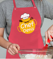 BK Gift Kişiye Özel İsimli Chef Tasarımlı Profesyonel Kırmızı Mutfak Önlüğü, Aşçı Önlüğü, Şef Önlüğü, Arkadaşa Hediye-3