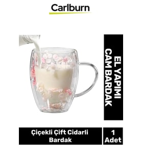 Özel El Yapımı Sıcak Soğuk Dayanıklı Süslü Organik Çiçekli Çift Cidarlı Handmade Bardak