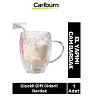 Özel El Yapımı Sıcak Soğuk Dayanıklı Süslü Organik Çiçekli Çift Cidarlı Handmade Bardak