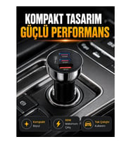 Mey İthalat® 60W Araç İçi Hızlı Şarj Adaptörü Çift USB-C PD ve USB-A QC3.0