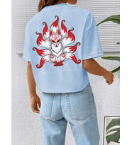 Kuyruklu Tilki Tasarım Basklı Tshirt (Bebe Mavi)