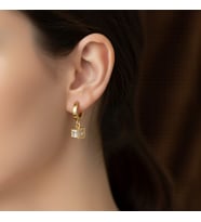 Kadın Pırlanta Kesim Hareketli Taşlı Çelik Küpe  14K Altın Kaplama Geometrik Küp Kafes Model