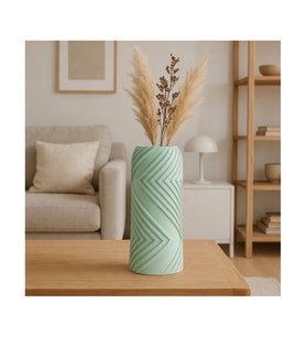 Alvera Vector Vazo – 3D Baskı Geometrik Çizgili Dekoratif Vazo-Mint