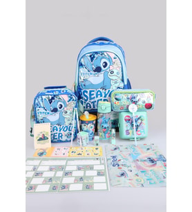 x Dekomus Lisanslı Stitch "Iconic Blue Collection" Kırtasiye Seti Okul, Termoslu Beslenme Ve Kalem Çantası, 500 Ml Matara, Beslenme Kabı Seti