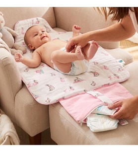 % 100 Pamuk Çantalı Pratik Katlanabilir Alt Değiştirme Matı - Bébé Lapin Rose PAD1019