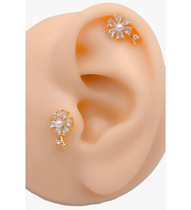 Lexroo Taşlı İncili Çiçek Figürlü Kıkırdak Helix Tragus Piercing (1adet)