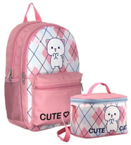 Cennec Love Cute Cat Desenli Kız Çocuk Beyaz Pembe İkili Çanta ve Beslenme Seti - SETUMT5024B