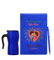 Sevgililer Gününe Özel Mavi Defter Kalem & Termos Mug Hediye Seti 3