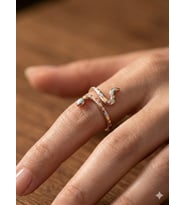 925 Ayar Papatya Silver Renkli Pastel Mineli Yılan Yüzük.rose.gold.rodaj