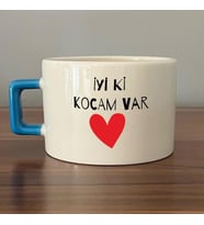 İyi Ki Kocam Var Baskılı Mavi Kulplu C Sevgililer Günü Fincanı