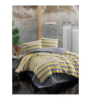 Miss Linda Home %100 Pamuklu Çift Taraflı Çift Kişilik Nevresim Takımı (Gri - Sarı)