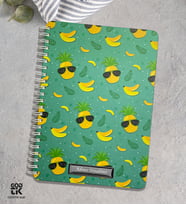 Kişiye Özel Co Notes Marka Yeşil Renk Sarı Ananas - Muz Modelli Kareli Defter GDTK-906115