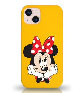 Apple iPhone 13 Mini  Lansman Kılıf Minnie Mouse Tasarımlı Altı Kapalı İçi Kadife Kaplı  Kapak (Şeffaf)