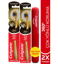 Colgate 360 Charcoal Gold Yumuşak Diş Fırçası  x 2 Adet + Diş Fırçası Kabı Hediye