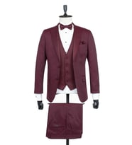 Bordo Armürlü Mono Yaka Astarlı Yelekli 6 Drop Slim Fit Smokin Damatlık 1001195219
