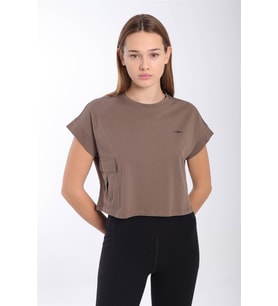Maraton Comfort Kadın Bisiklet Yaka Kakao Crop Top