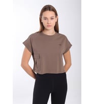 Maraton Comfort Kadın Bisiklet Yaka Kakao Crop Top