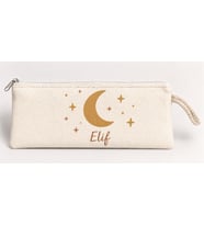 Kişiye Özel Ay ve Yıldız Baskılı Fermuarlı Clutch El Çantası Makyaj Çantası