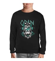 Odin Viking with Raven Birds Siyah Çocuk Sweatshirt