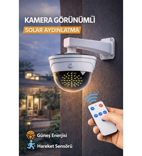 Kamera Görünümlü Solar Lamba Sensörlü LED Bahçe Aydınlatma Kumandalı Su Geçirmez Duvar Lambası