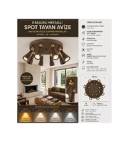 Modern Endüstriyel Retro 8’li Mafsallı Led Spot Tavan Avize Kahverengi 40cm Metal Gövde OS RAM Ampül