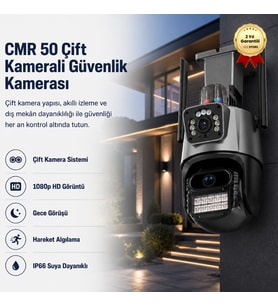 CMR 50 Çift Kameralı 8MP IP66 Su Geçirmez Dış Mekan Uyumlu Alarmlı Telefon Uygulamalı Güvenlik Kamerası